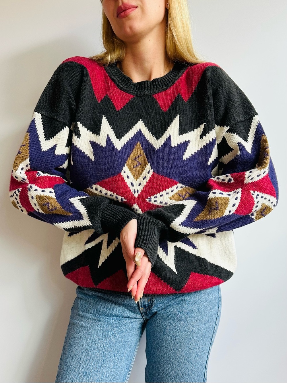 Vintage Pierre Cardin Ramie Cotton Southwestern Geometric Sweater Pullover